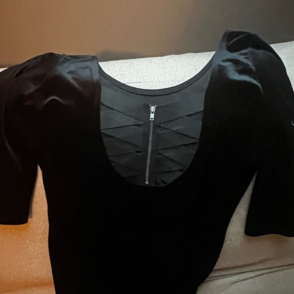 Material Girl Black Velvet dress with cross backed zipper detail